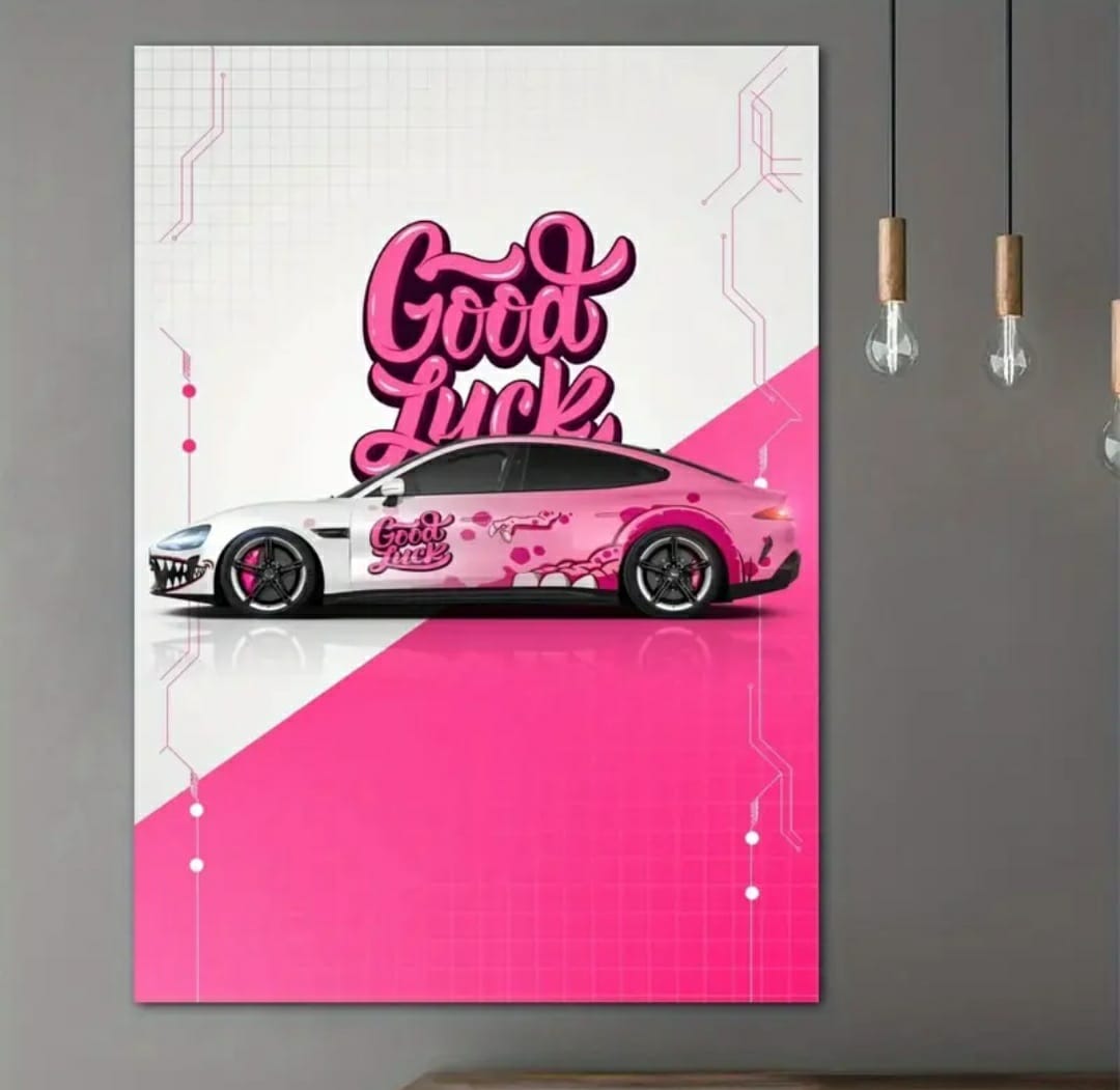 Pink Car Wall Frame for Sport Girls | Stylish & Fun Decor for Sporty car lovers