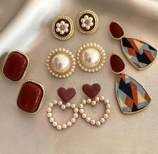 5 Pairs Maroon Earrings Set