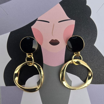 Chic Black Golden Loop Earrings – Trendy &amp; Modern