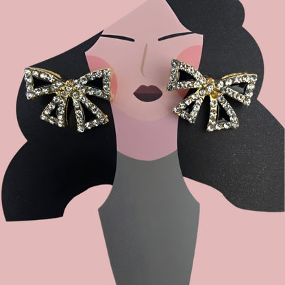 Stylish Black Golden Bow Earrings – A Fashion Statement