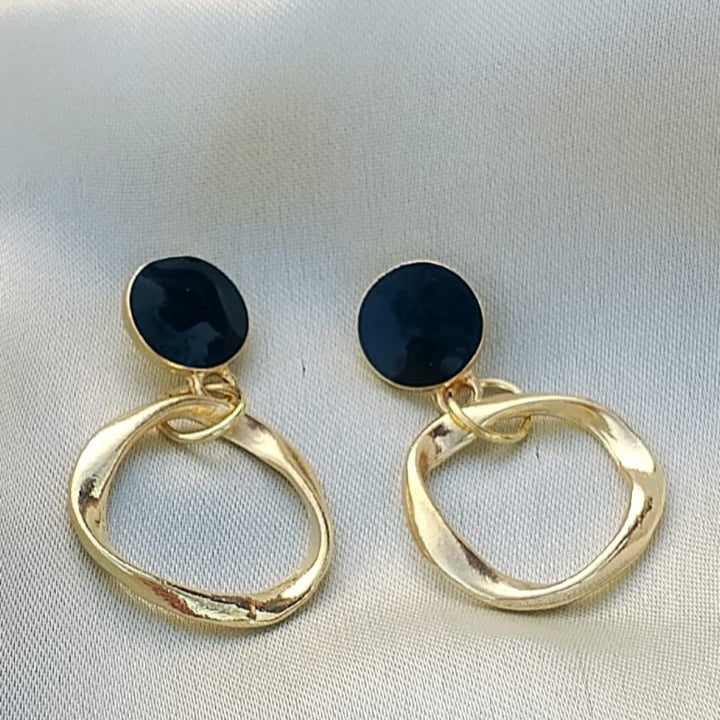 Chic Black Golden Loop Earrings – Trendy &amp; Modern